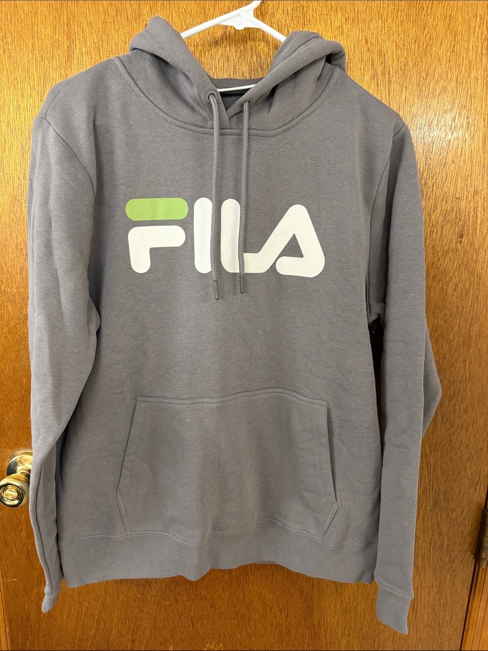 Fila Men's Gray Hoodie with White and Lime Logo